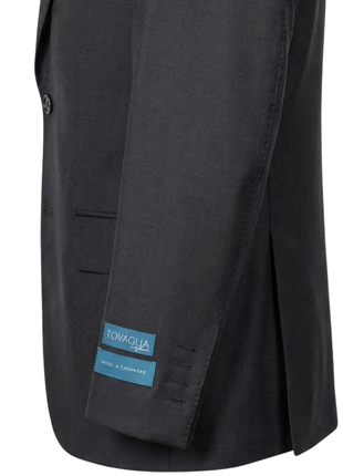 Tovaglia Solid Black Classic Fit Notch Lapel Wool Cashmere 2-Button Suit