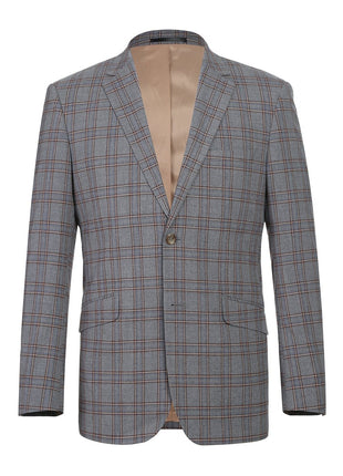 Men's Two Piece Slim Fit Stretch Windowpane Check Dress Suit
