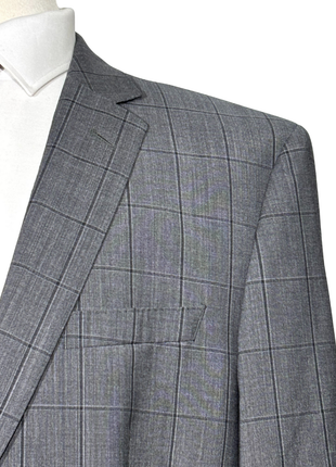 Hugo Boss Mens Gray Windowpane Notch Lapel Wool 2-Button Suit - 44R