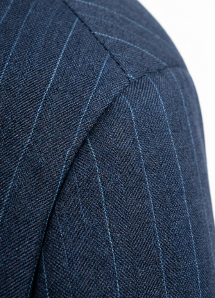 Centrion Mens Navy Pinstripe Slim Fit Peak Lapels 2 Button Wool Suit