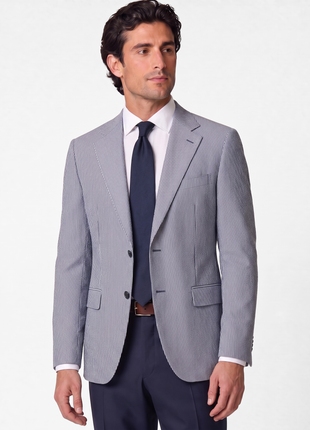 Canali Navy & white Vertical Stripe Cotton Silk Blend Portly Fit 2-Button Sport Coat 38R