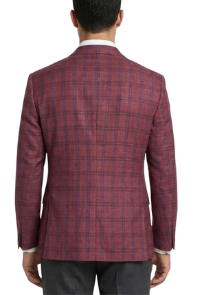 Vitali Plaid Berry Modern Fit Notch Lapel 2-Button Blazer Sport Coat