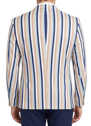 Canuti Beige & Blue Stripe Modern Fit Peak Lapel Double Breasted Sport Coat
