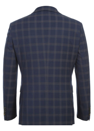 English Laundry Blue & Tan Windowpane Slim Fit Notch Lapel 2 Button Stretch Suit