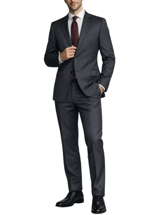 Hugo Boss Mens Charcoal Textured Notch Lapels Slim Fit 2 Button Wool Suit - 42S