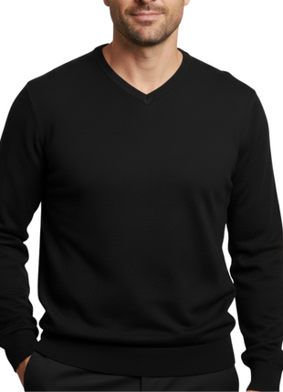 Proper Sport Mens Black Regular Fit V-Neck Cotton Silk Knit Sweater