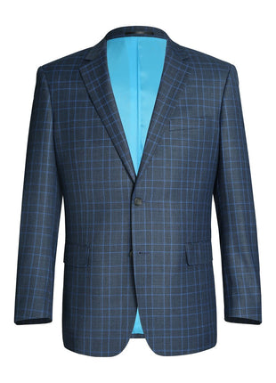 Men's Two Piece Classic Fit Windowpane Check Dress Suit