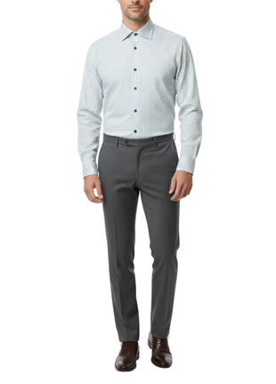 Mens Check Green and Blue Contemporary Fit Cotton Blend Stretch Spread Collar Dress Shirt