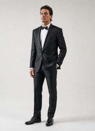 Sand The Red Carpet Black Shawl Lapel Classic Fit 1-Button Shantung Silk Tuxedo - 40R