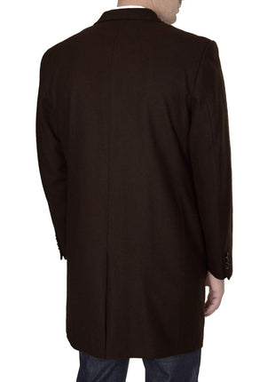 Men's Wool Cashmere Single Breasted Chocolate Brown 3/4 Length Car Coat Top Coat
