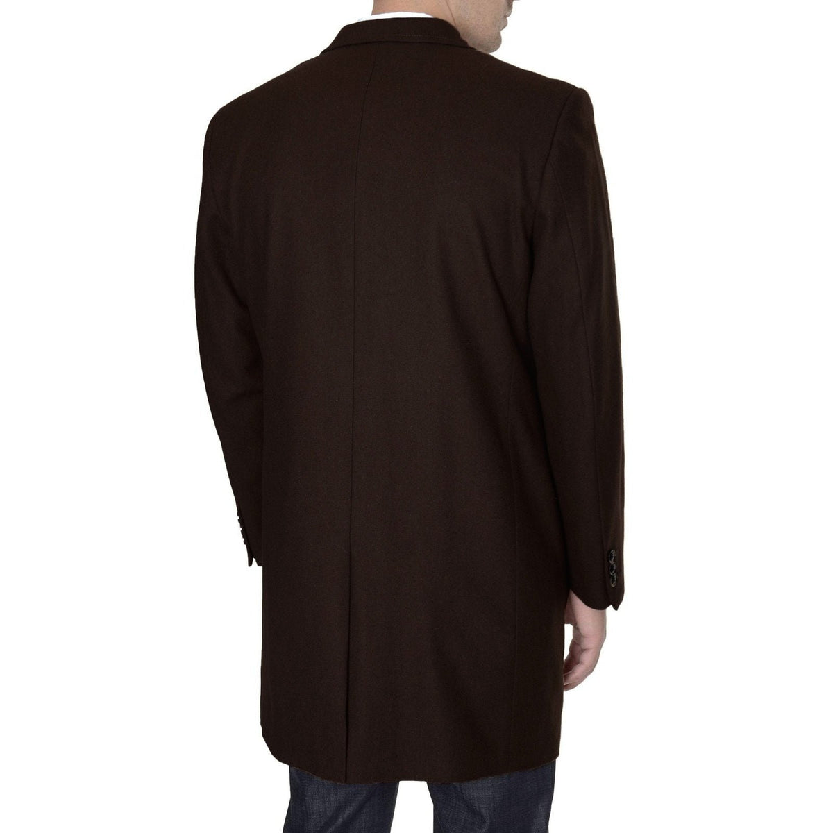 Men&#39;s Wool Cashmere Single Breasted Chocolate Brown 3/4 Length Car Coat Top Coat