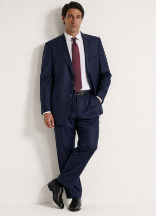 Hickey Freeman Navy Blue Stripe Notch Lapel Portly Fit 2-Button Wool Suit - 58R