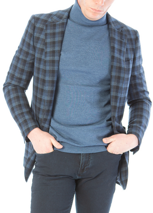 Sartoria Mazara Mens Slim Fit Black & Blue Check 100% Wool Blazer Sportcoat