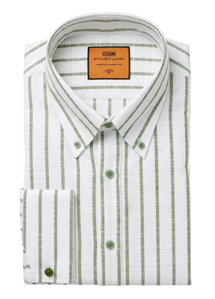 Steven Land White & Sage Green Striped Button-Down Collar French Cuff – The  Suit Depot