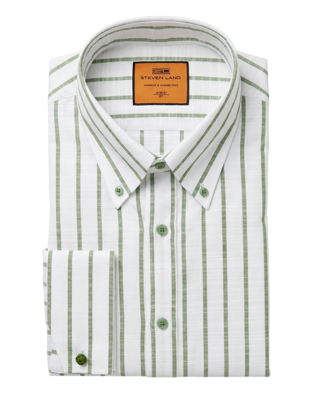 Steven Land White & Sage Green Striped Button-Down Collar French Cuff – The  Suit Depot