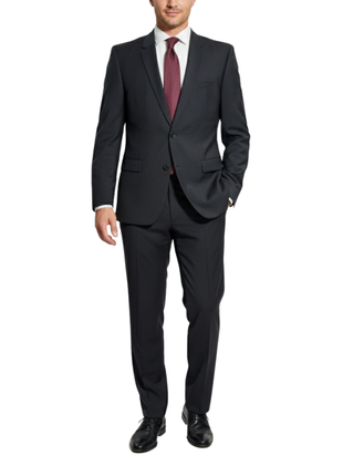 Hugo Boss Mens Black Micro-Check Notch Lapels Slim Fit 2 Button Wool Suit - 44L - The Suit Depot
