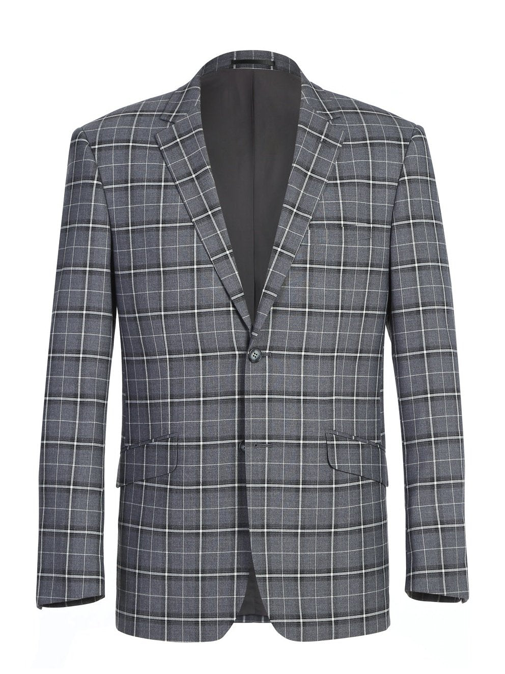 Men's Classic Fit Single Breasted Grey & White Check Suits