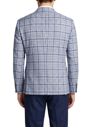Canuti Blue Plaid Modern fit Peak Lapel Stretch 2-Button Sport Coat