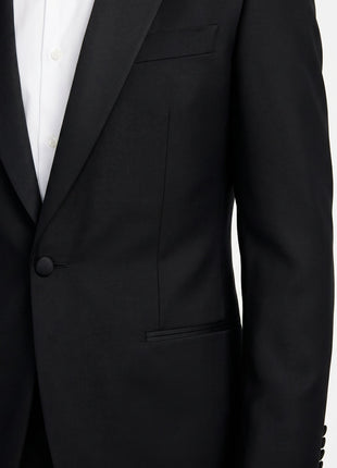 Armani Collezioni Solid Black Peak Lapel Slim Fit 1-Button Wool Mohair Tuxedo - 36R