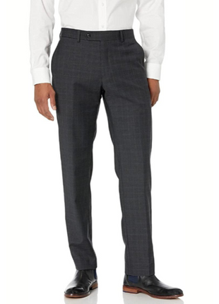 Tommy Hilfiger Charcoal Grey with Light Blue Windowpane Modern Fit Notch Lapel Wool Stretch Suit