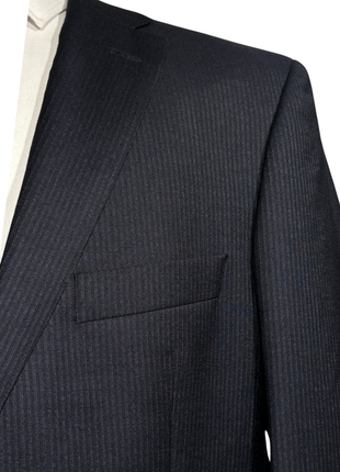 Hugo Boss Mens Navy-Gray Stripe Notch Lapels Classic Fit 2 Button Wool Suit - 40R - The Suit Depot