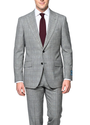 Tovaglia Mens Black & White Glen Plaid Classic Fit Peak Lapel Wool 2-Button Suit