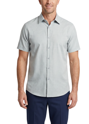Steven Land Jade Blue Coastal Weave Tailored Fit Stretch Short Sleeve Shirt