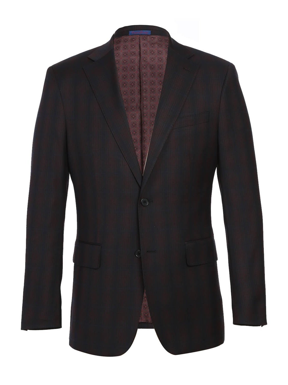 English Laundry Slim Fit Two button Coffee with Red Check Peak Lapel Suit