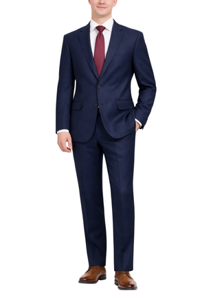 Centrion Mens Navy Blue Birdseye Classic Fit Notch Lapels 2 Button Wool Suit