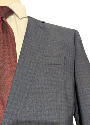 Hugo Boss Lanificio Blue and Gray Tonal Check Slim Fit Notch Lapels Wool 2-Button Suit - 40R