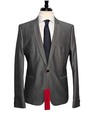 Hugo Boss Light Gray Shawl Lapel Single-Button Cotton Blend Tuxedo 42R