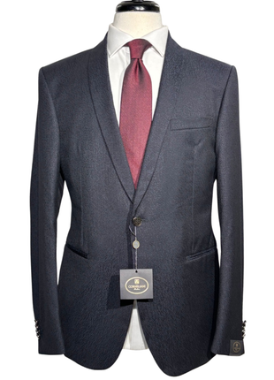 Corneliani Mens Dark Navy Blue Textured Fully-Canvassed Shawl Lapel Slim Fit 3-Piece Wool Tuxedo Suit - 42R