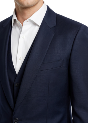 Canali Dark Blue Slim Fit Canvassed Shawl Lapel Wool 3-Piece Suit 44R