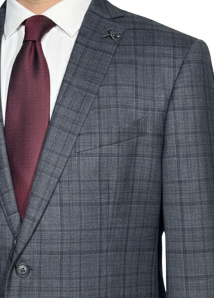 John Varvatos Plaid Charcoal Gray Half-Canvassed Slim Fit Two Button Wool Suit