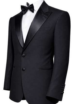 Giorgio Armani Solid Black With Satin Notch Lapel 2-Button Wool Tuxedo 44R