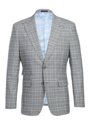 English Laundry Glen Plaid Grey Slim Fit Notch Lapel Two button Stretch Suit