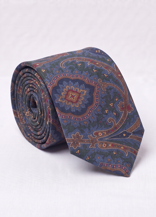 Letteriello Olive Green with Multicolor Ornamental Pattern Italian Silk Neck Tie