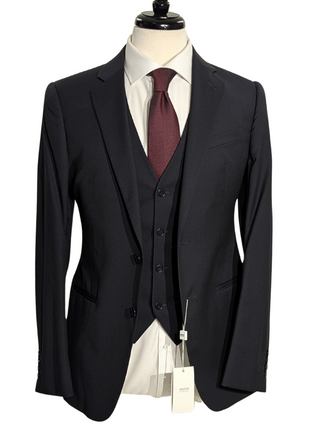 Armani Collezioni Black Textured Classic Fit Notch Lapel 3 Piece Wool Suit 36R