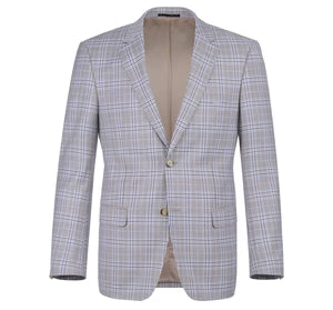 Raphael Mens Light Brown Windowpane Slim Fit Notch Lapel 2 Button Suit