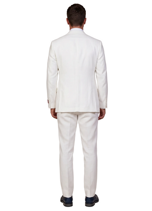 Mazara Mens Solid White Classic Fit Peak Lapels Wool 2-Button Suit