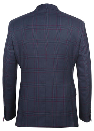 English Laundry Blue & Burgundy Houndstooth Plaid Slim Fit Notch Lapel Two button Stretch Suit