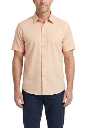 Steven Land Peach Coastal Weave Tailored Fit Stretch Short Sleeve Shirt
