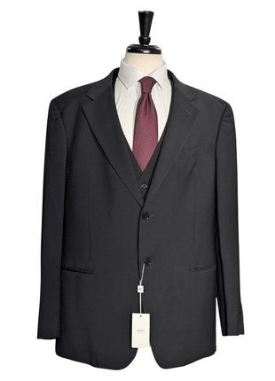 Armani Collezioni Solid Black Notch Lapel 3-Piece Wool Suit - 48R