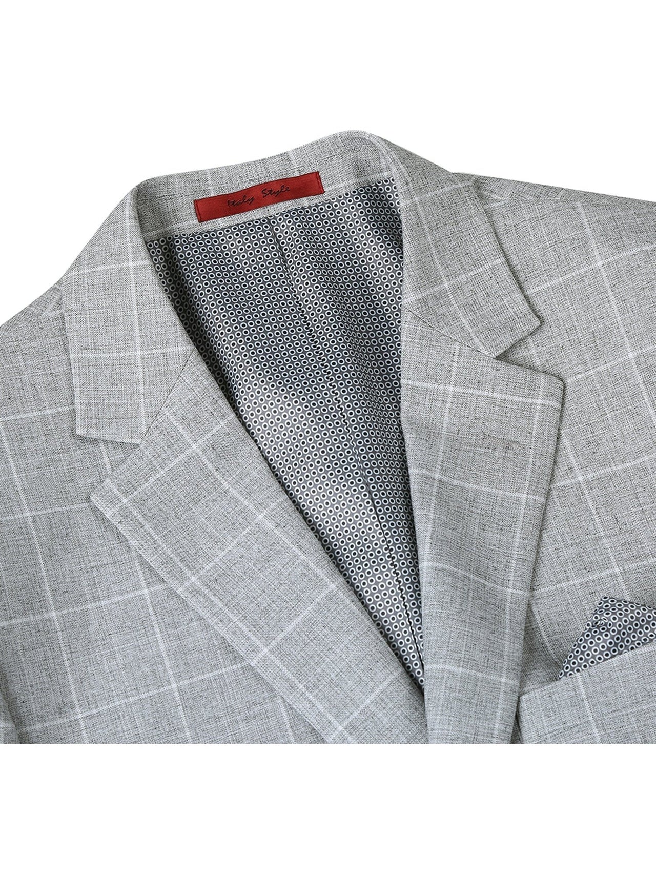 Blazer de cuadros gris claro con solapa de muesca y corte entallado para hombre