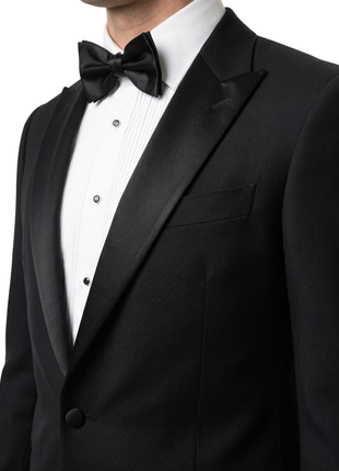 Armani Collezioni M Line Solid Black Classic Fit Peak Lapel 1-Button Wool Tuxedo 36R