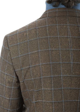 Sartoria Mazara Mens Classic Fit Brown & Blue Check Two Button Stretch Blazer Sportcoat - The Suit Depot