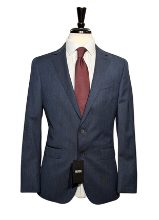 Hugo Boss Super 120s Navy Blue Textured Notch Lapels Slim Fit Wool 2-Button Suit - 38R