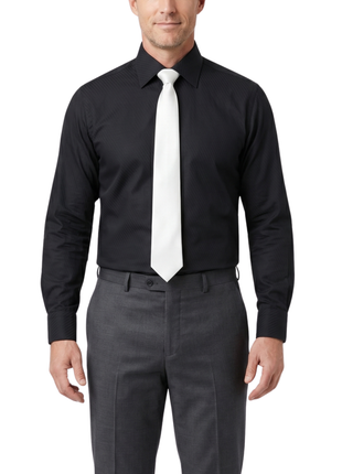 Steven Land Black Textured Spread Collar French Cuffs Non-Iron Tailored Fit Cotton Dress Shirt