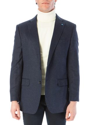 Blujacket Mens Navy Blue Regular Fit Silk Cashmere 2 Button Blazer Sportcoat