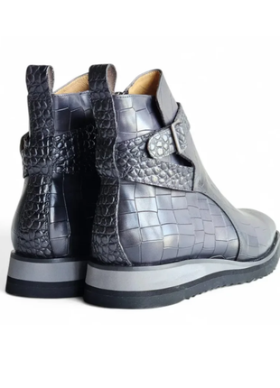Carrucci Vesper Gray Croc Embossed Leather Cross Strap Wedge Boots